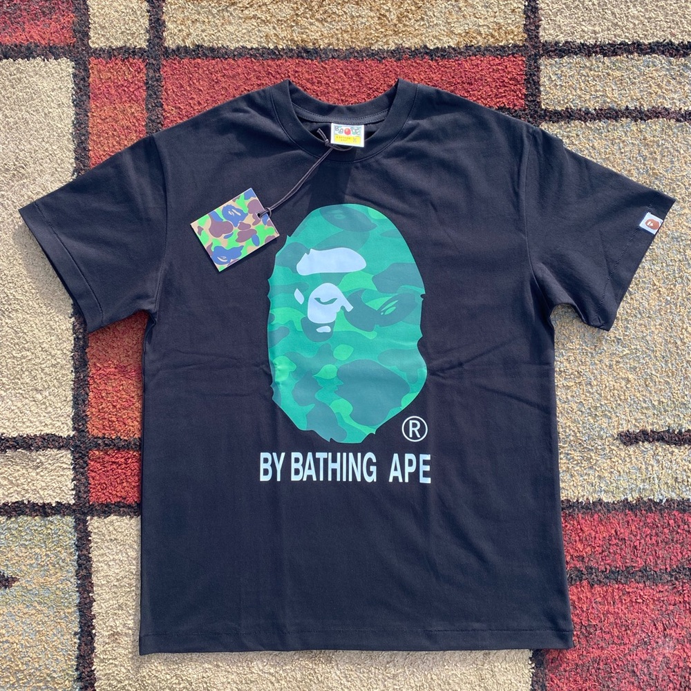 black on green camo bape tee